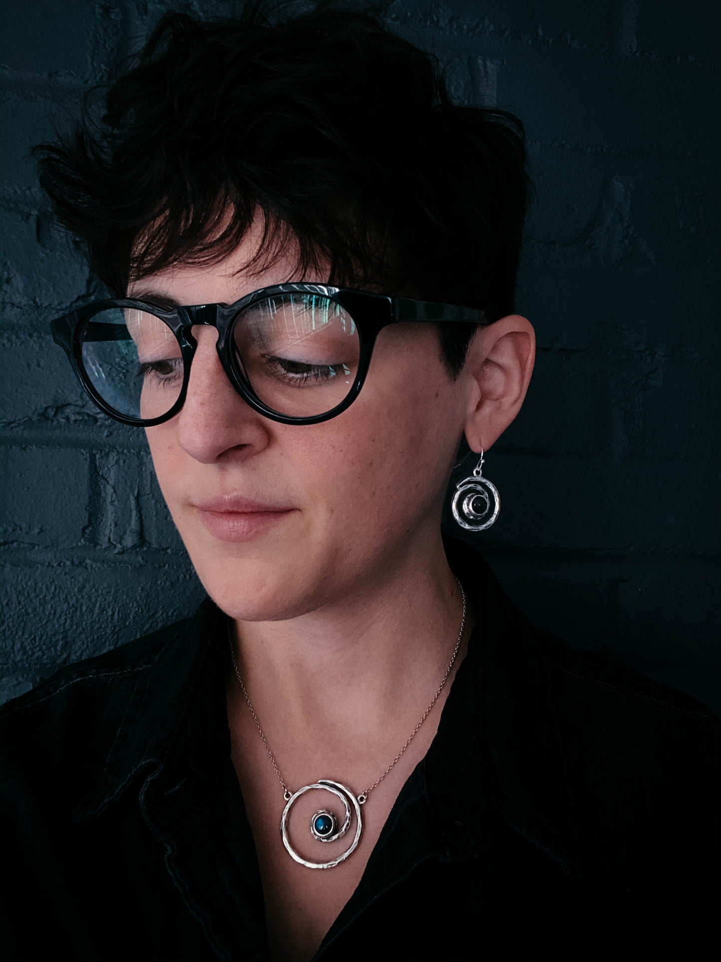 Galactic Serenity Spiral Silver Earrings with Labradorite