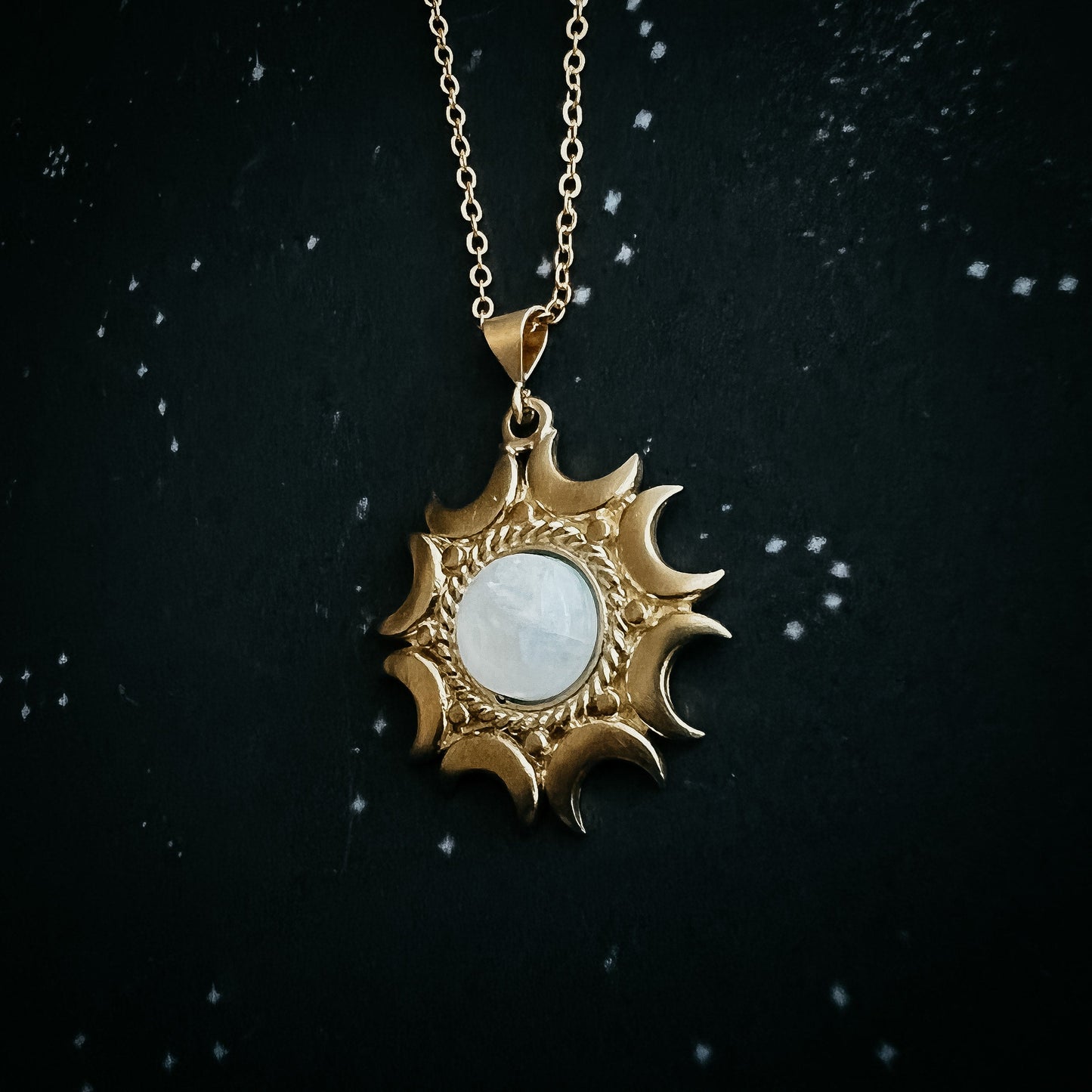 Lunar Witch Necklace | Rainbow Moonstone Pendant