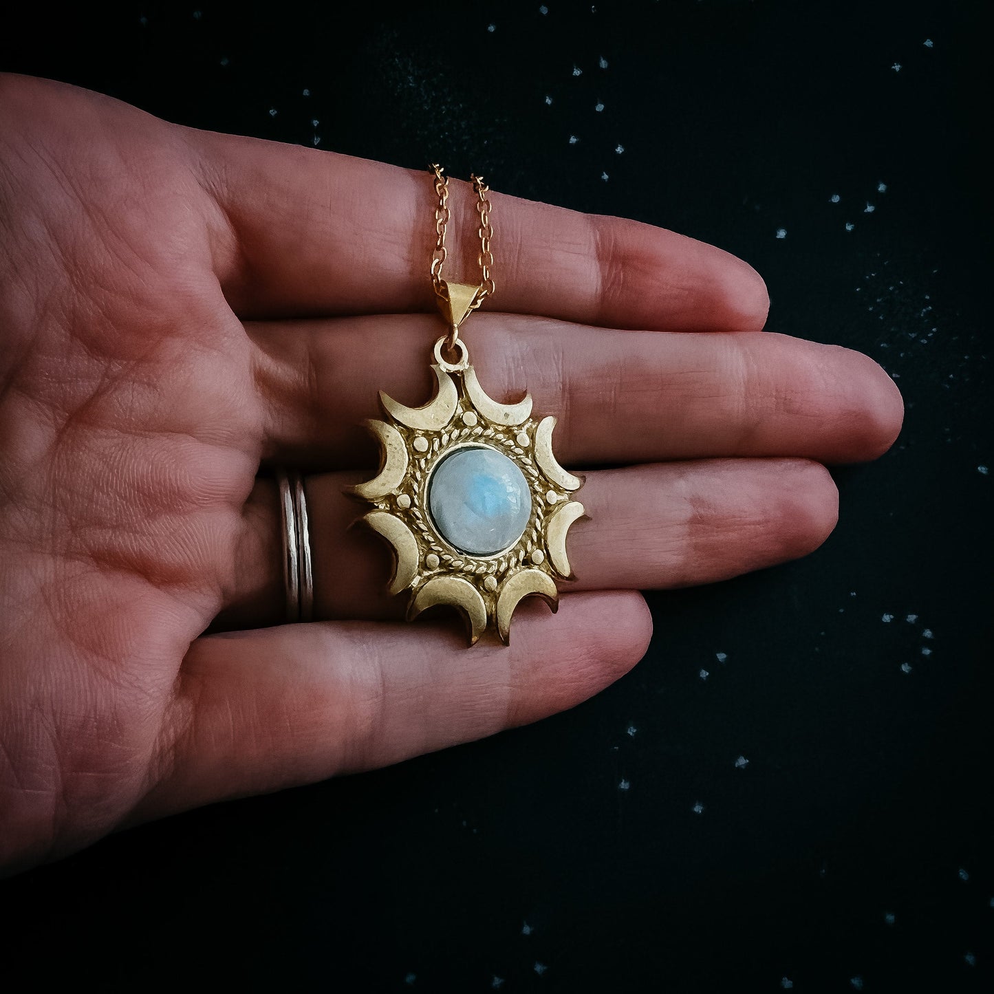Lunar Witch Necklace | Rainbow Moonstone Pendant