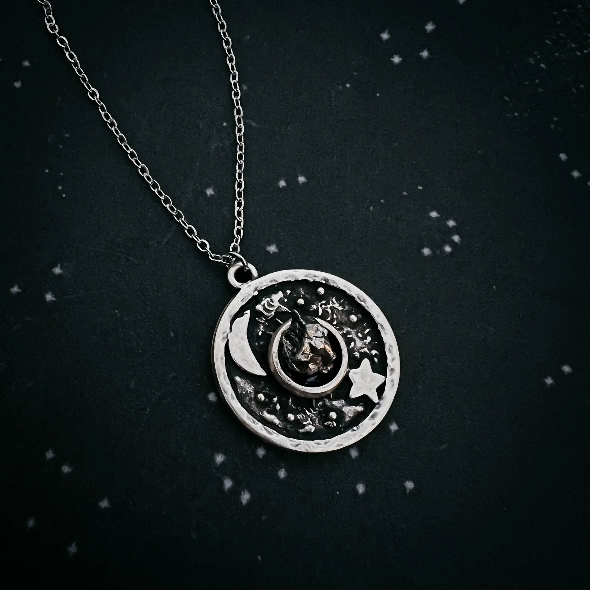 Lunar Star Pendant Necklace with Genuine Meteorite 