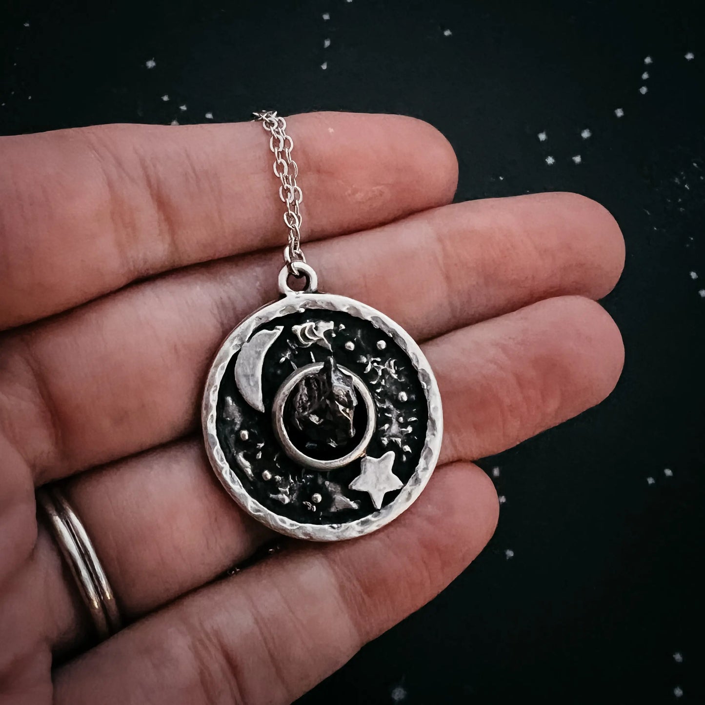 Lunar Star Pendant Necklace with Genuine Meteorite 