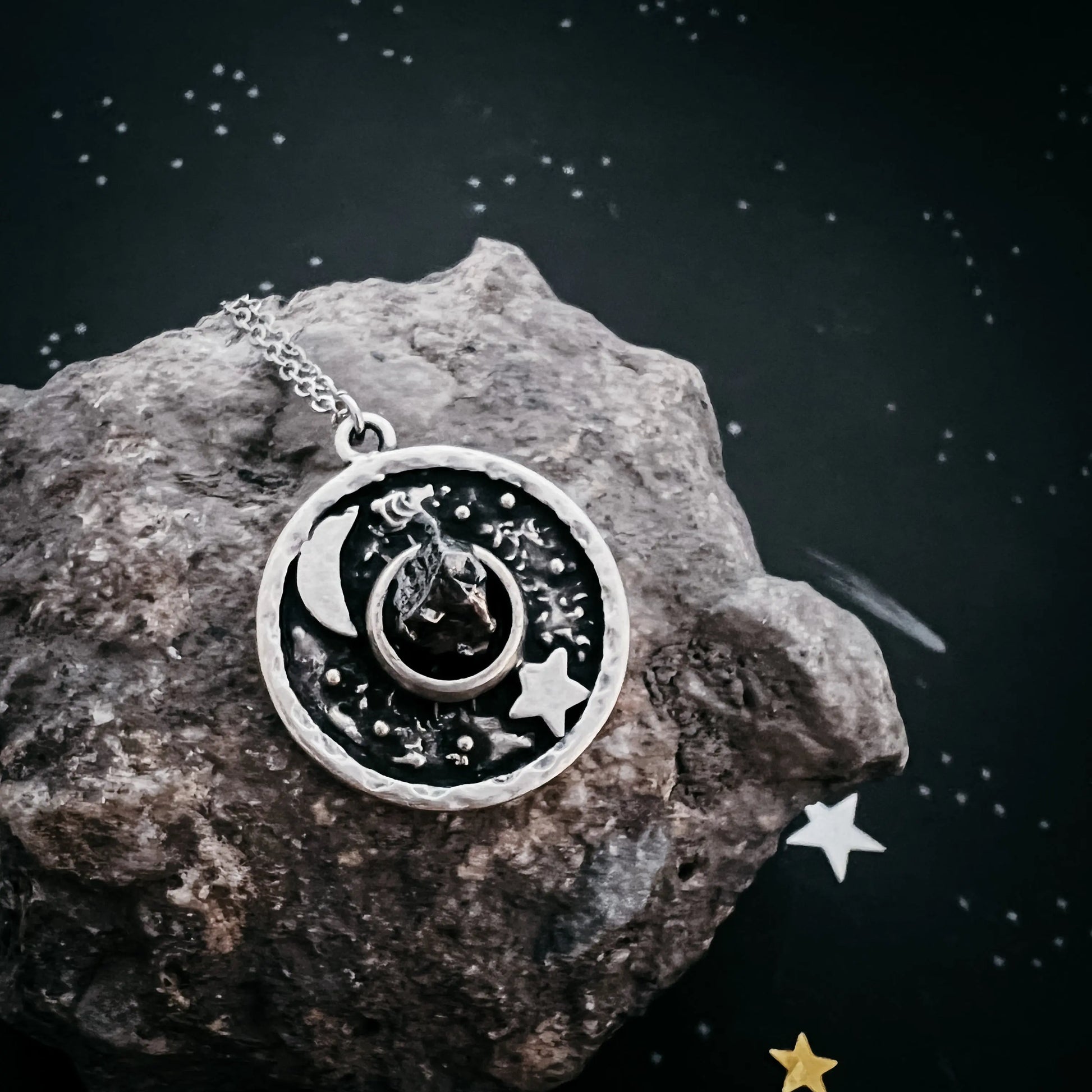 Lunar Star Pendant Necklace with Genuine Meteorite 