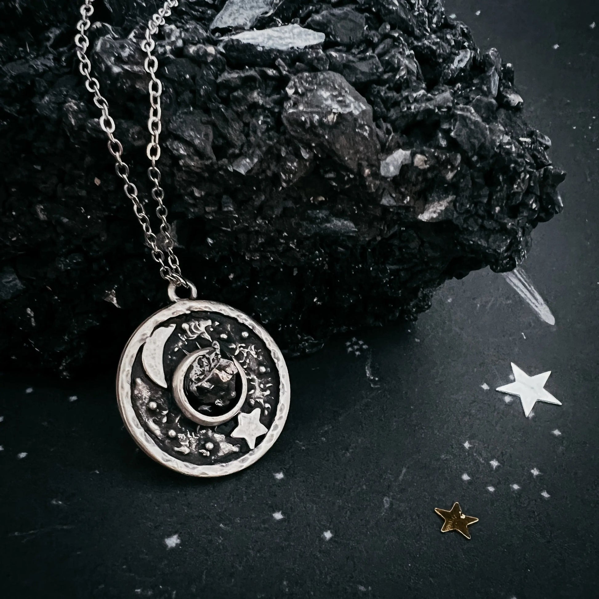 Lunar Star Pendant Necklace with Genuine Meteorite 