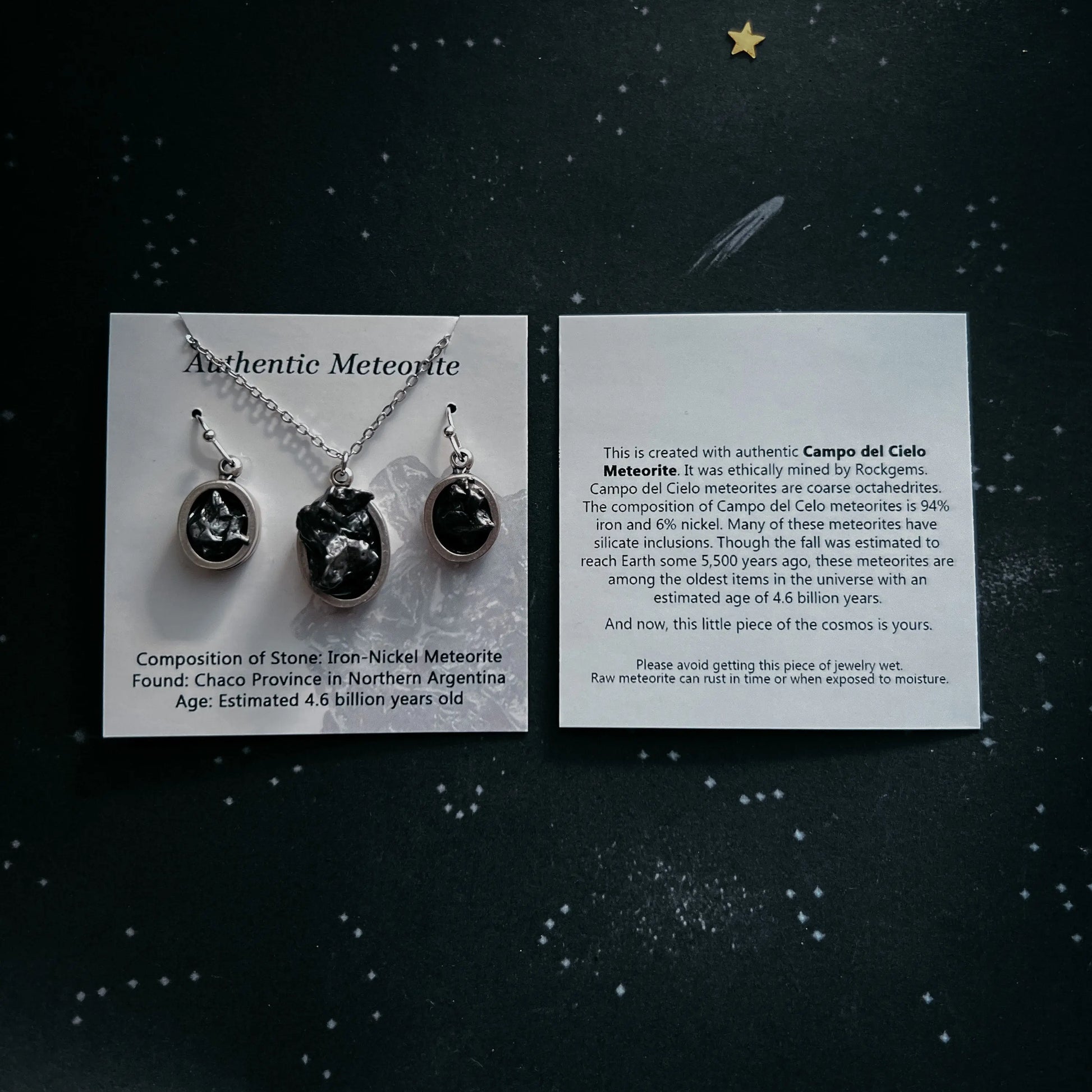 Lunar Star Pendant Necklace with Genuine Meteorite 