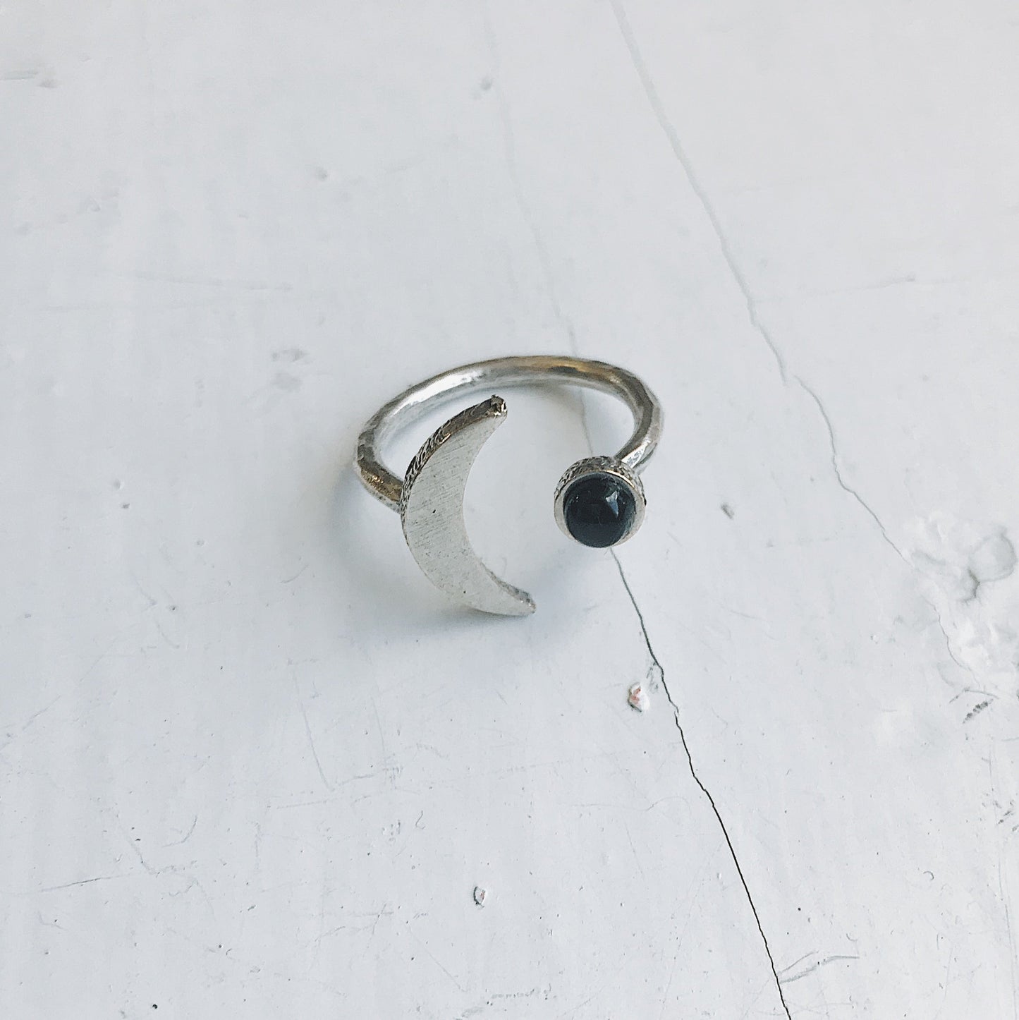 Moon Arc Ring with Black Onyx 