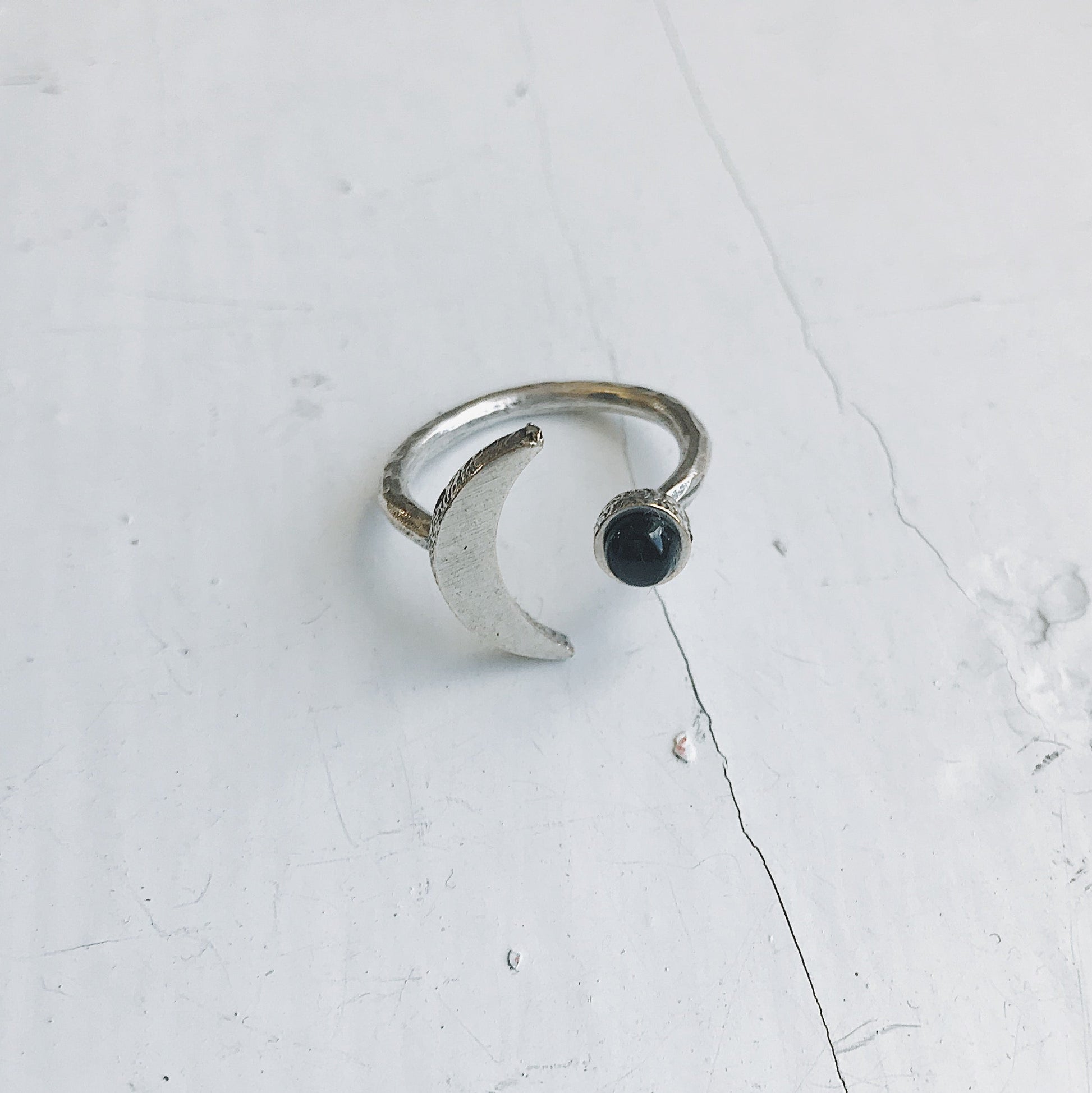 Moon Arc Ring with Black Onyx 