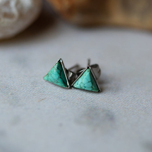 Terra Peak Tiny Turquoise Triangle Stud Earrings