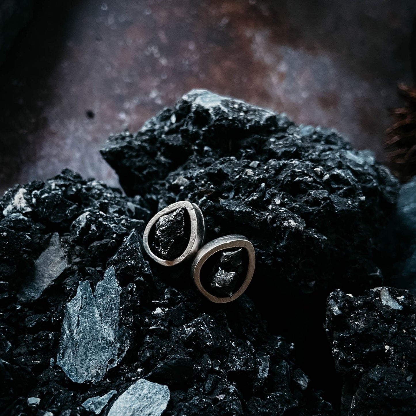 Pear Shaped Teardrop Meteorite Stud Earrings