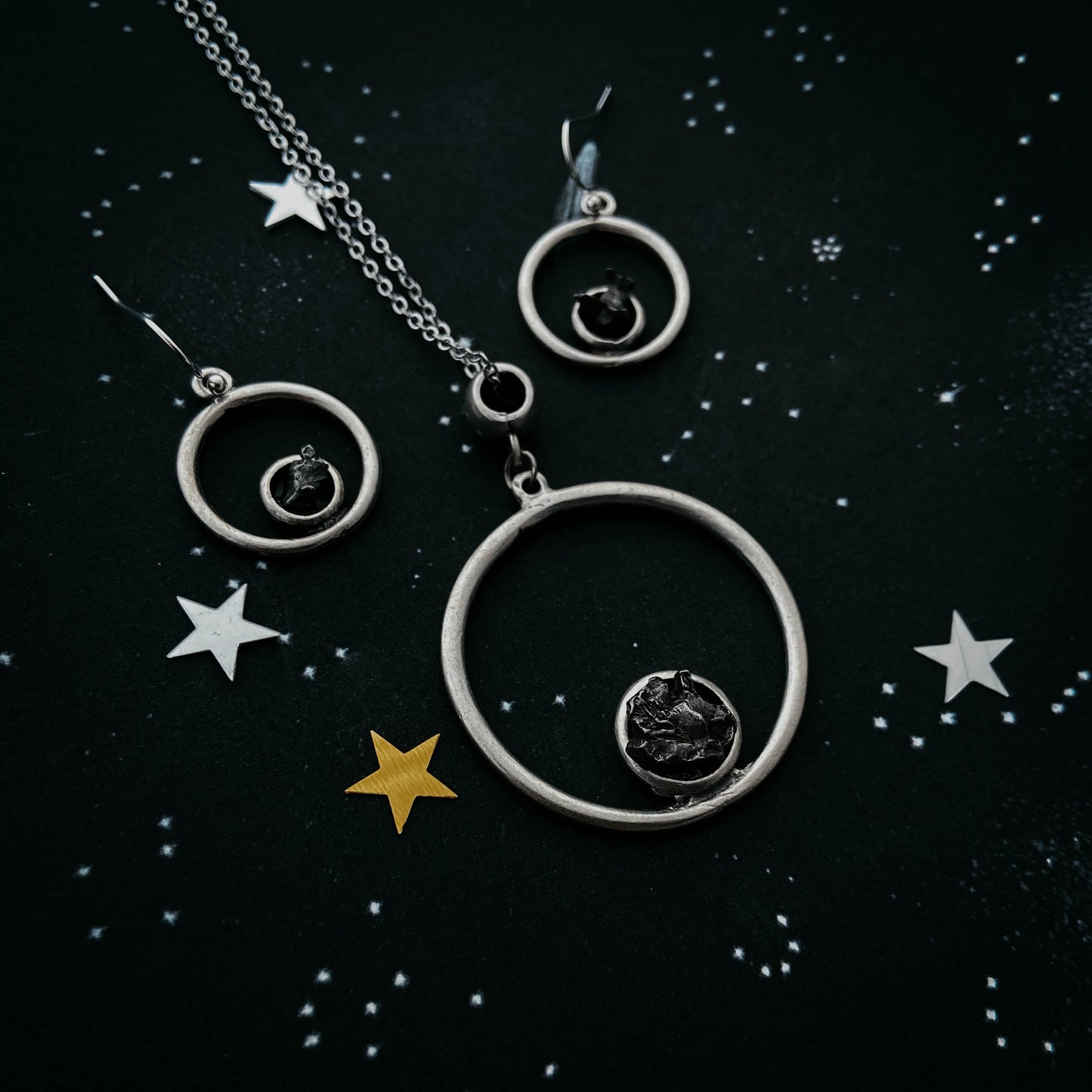 Meteorite Jewelry Set | Circle Necklace and Earrings