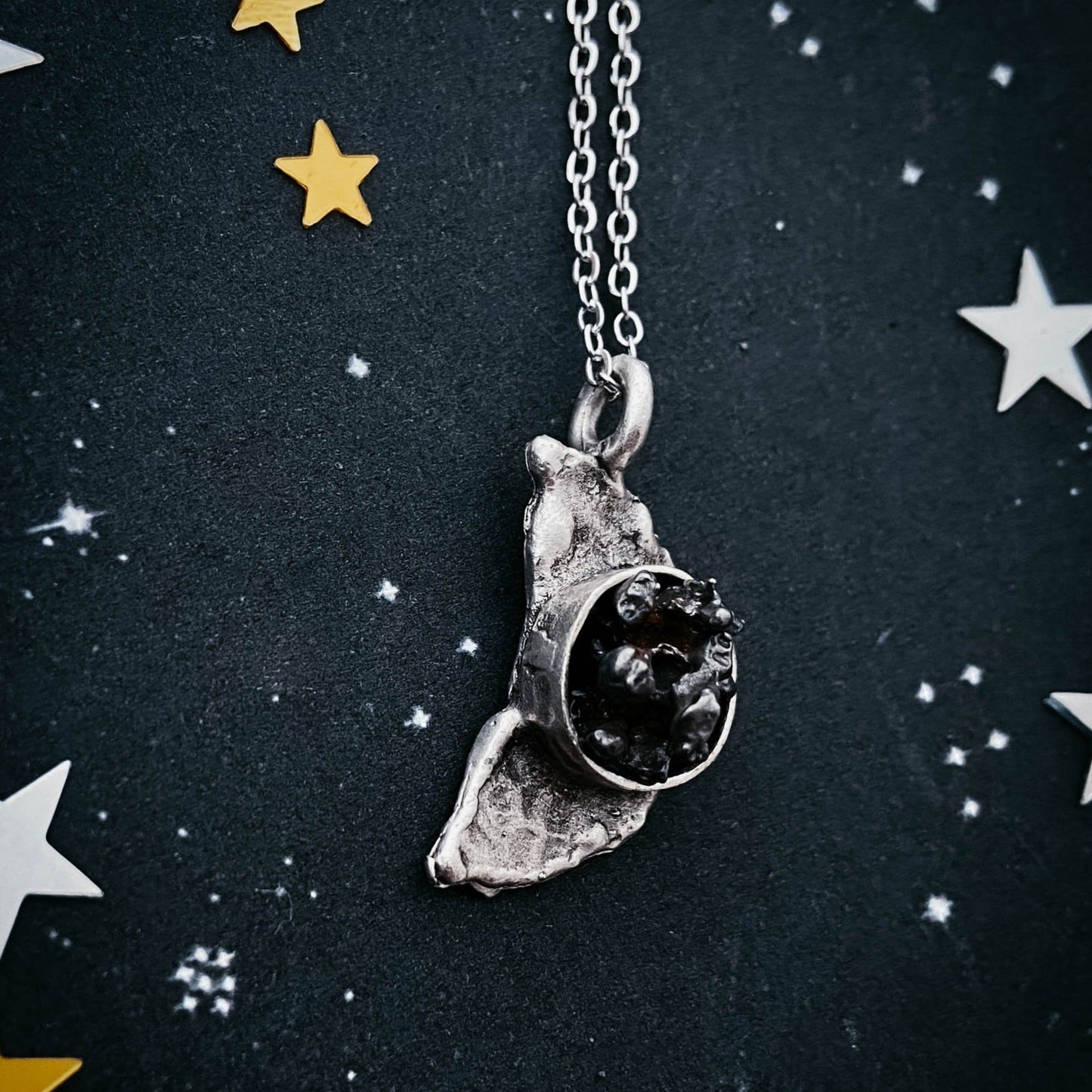 Crescent Moon Necklace with Authentic Meteorite