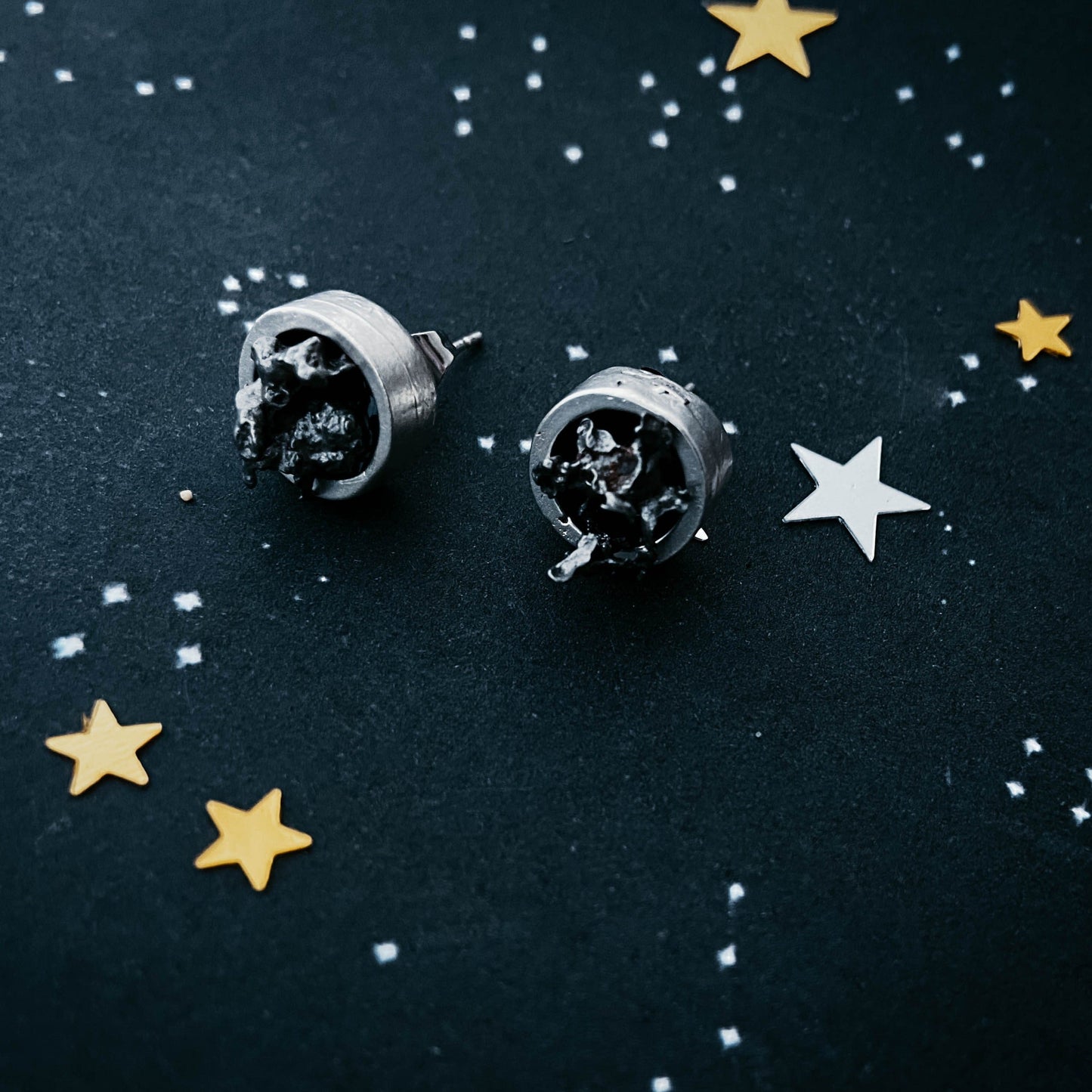 Small Round Raw Meteorite Dangle or Stud Earrings