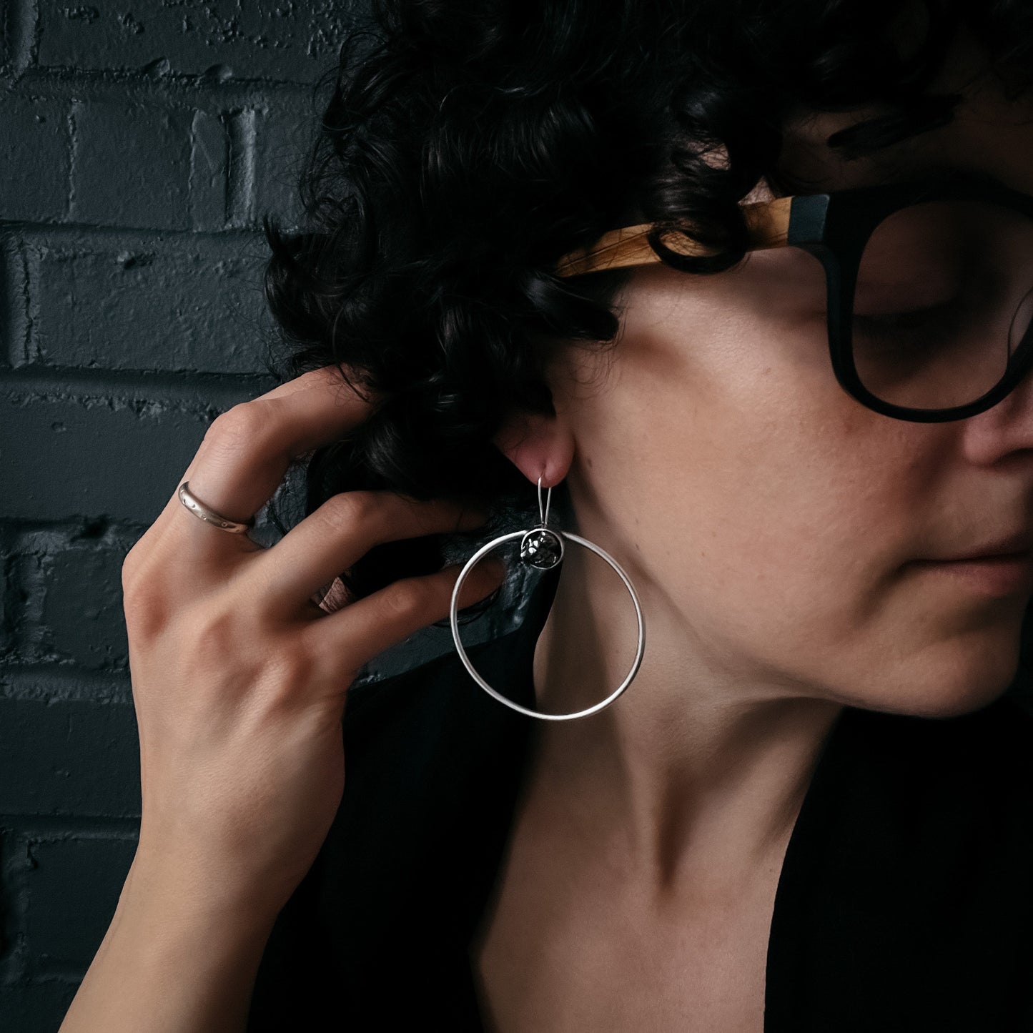 Large Hoop Earrings with Meteorite