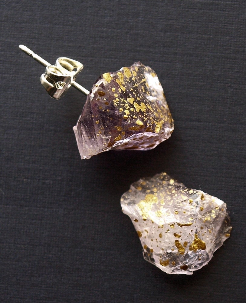 Amethyst & Gold Splatter Stud Earrings