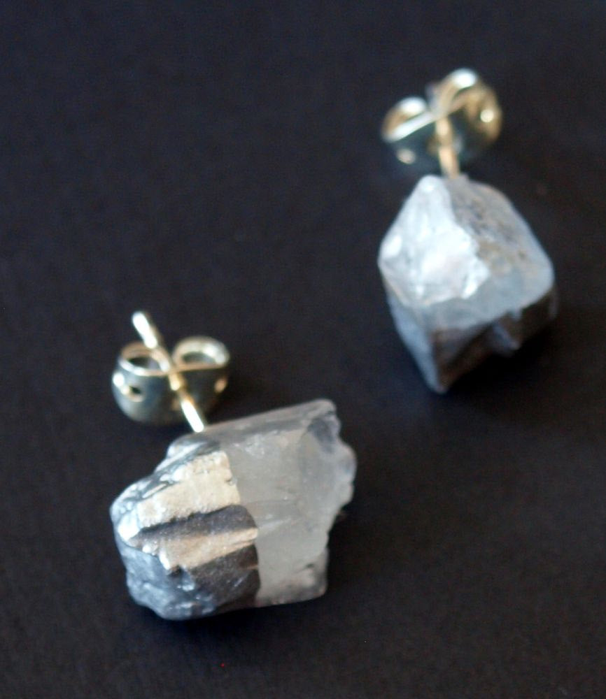 Silver & Raw Quartz Chunk Earrings