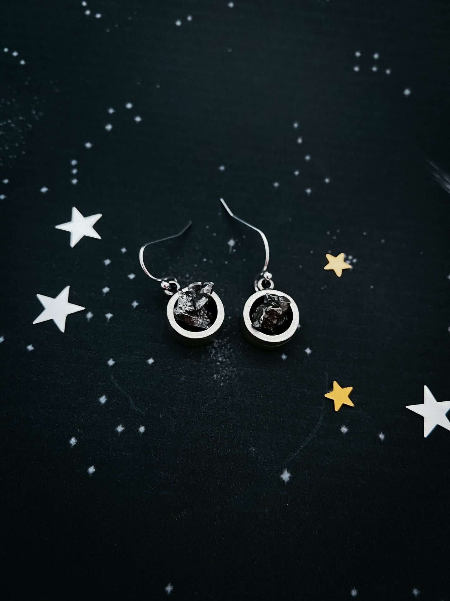 Small Round Raw Meteorite Dangle or Stud Earrings